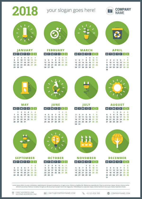Circles green 2018 company calendar vectors