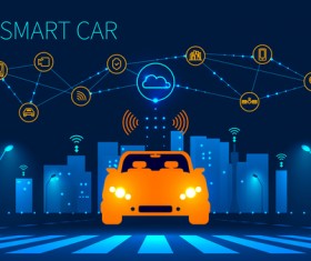 City night with smart car infographic vector