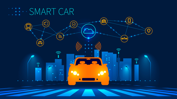 City night with smart car infographic vector