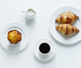 Coffee with milk and bread HD picture