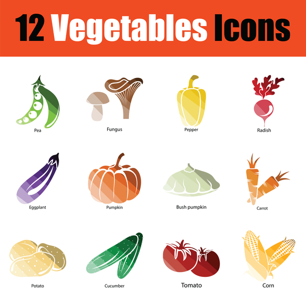 ColorLed vegetables icons vector set 01