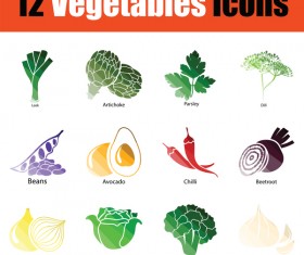 ColorLed vegetables icons vector set 02