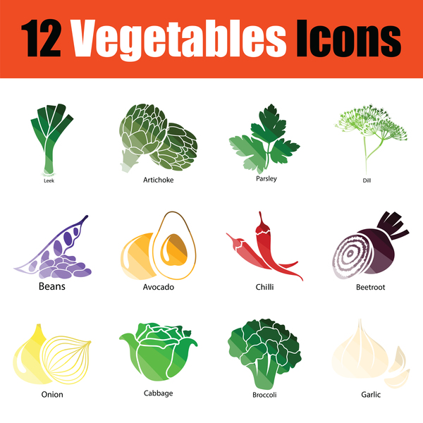 ColorLed vegetables icons vector set 02