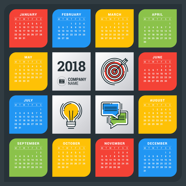 Colored 2018 calendar company template vectors
