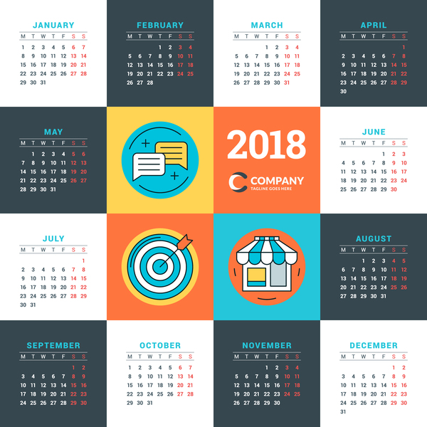 Company 2018 calendar template vectors material