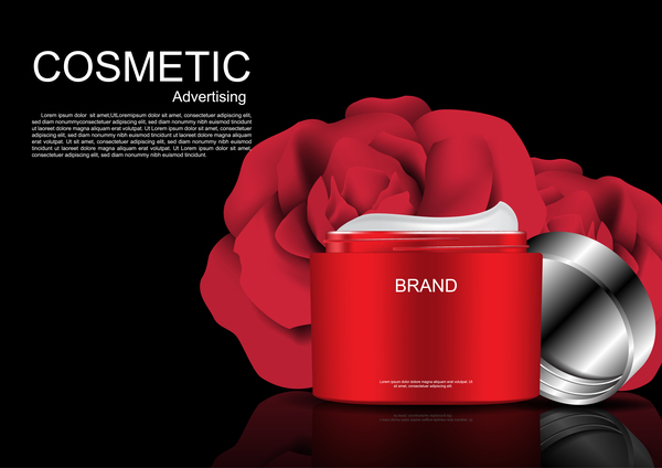 Cosmetic ads poster whitening cream with rose vector 01