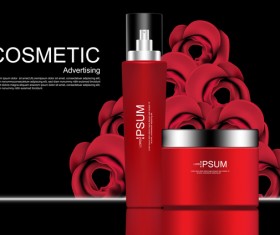 Cosmetic ads poster whitening cream with rose vector 04