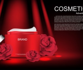 Cosmetic ads poster whitening cream with rose vector 07