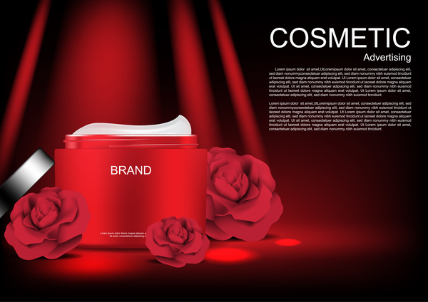 Cosmetic ads poster whitening cream with rose vector 07