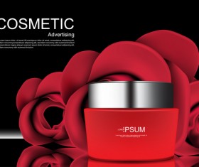 Cosmetic ads poster whitening cream with rose vector 09