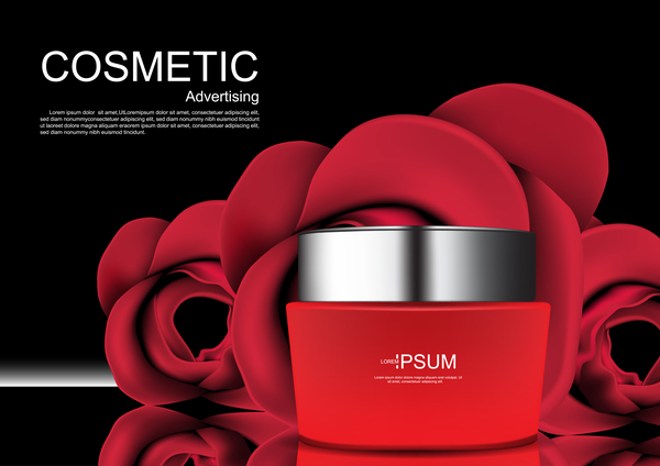 Cosmetic ads poster whitening cream with rose vector 09