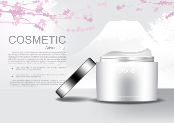 Cosmetic advertising poster with cherry blossoms vector 02