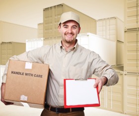 Courier and information login Stock Photo