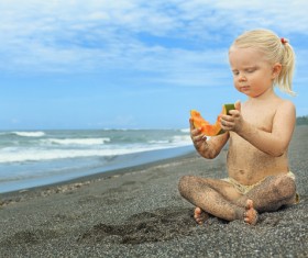 Cute children on the beach HD picture