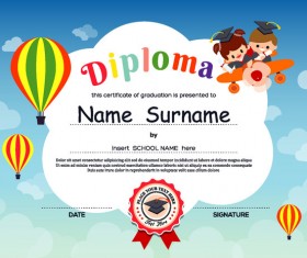 Cute kids diploma template vector 01