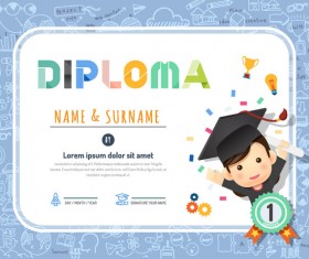 Cute kids diploma template vector 02