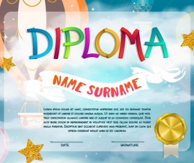 Cute kids diploma template vector 04