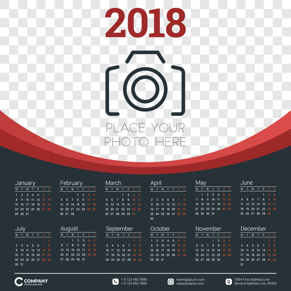 Dark 2018 calendar with photo vector