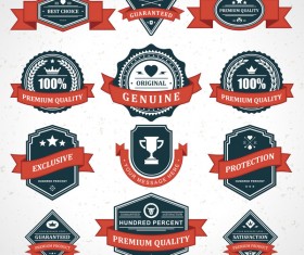 Dark blue labels with red ribbon vector