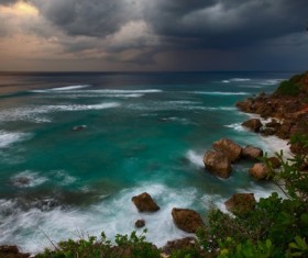 Dark clouds coastline Stock Photo