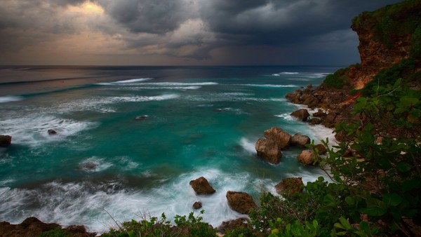 Dark clouds coastline Stock Photo