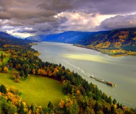 Dark clouds in the valley views Stock Photo