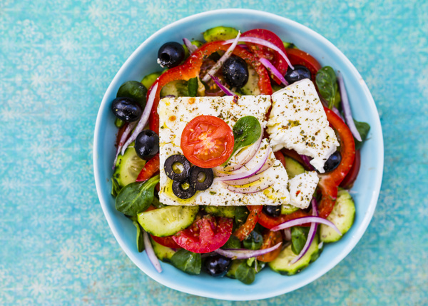 Delicious Greek salad with feta cheese Stock Photo 01