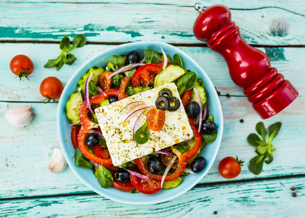 Delicious Greek salad with feta cheese Stock Photo 07