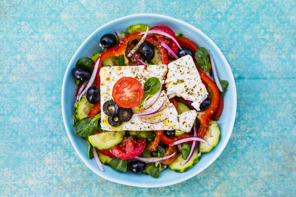 Delicious Greek salad with feta cheese Stock Photo 09