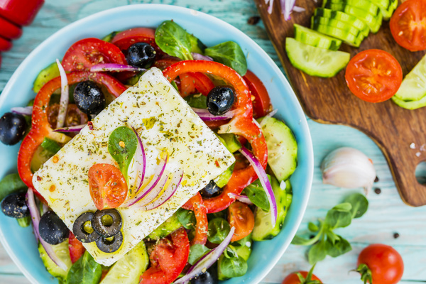 Delicious Greek salad with feta cheese Stock Photo 10