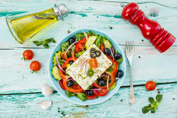 Delicious Greek salad with feta cheese Stock Photo 12