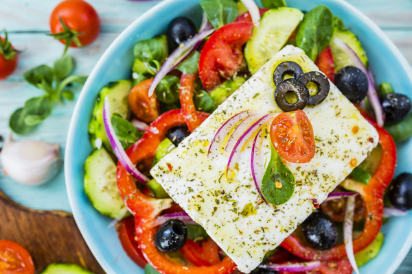 Delicious Greek salad with feta cheese Stock Photo 13