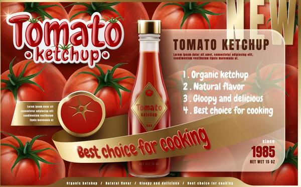Delicious tomato ketchup poster vectors 01