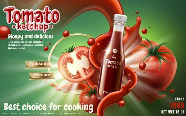 Delicious tomato ketchup poster vectors 02