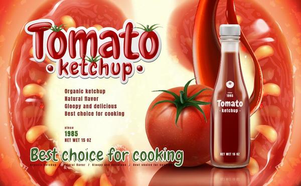 Delicious tomato ketchup poster vectors 04