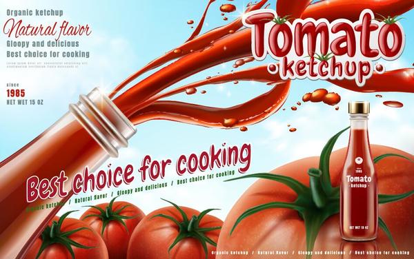 Delicious tomato ketchup poster vectors 05