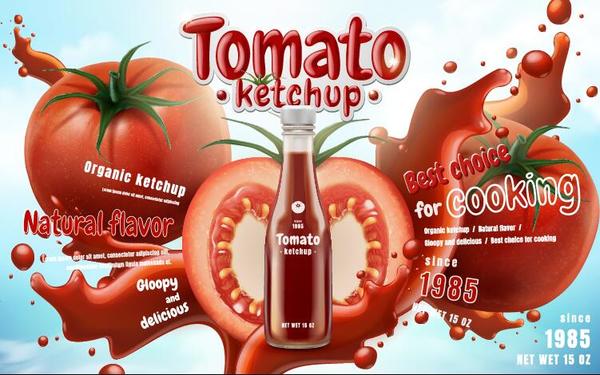 Delicious tomato ketchup poster vectors 06