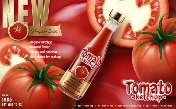 Delicious tomato ketchup poster vectors 07