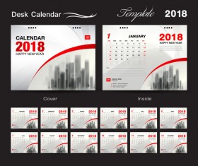 Desk Calendar 2018 template with red cover vector 01
