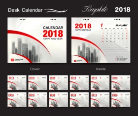 Desk Calendar 2018 template with red cover vector 02