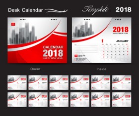 Desk Calendar 2018 template with red cover vector 04