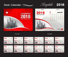 Desk Calendar 2018 template with red cover vector 05