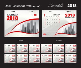 Desk Calendar 2018 template with red cover vector 06