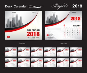 Desk Calendar 2018 template with red cover vector 07