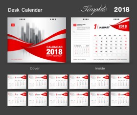 Desk Calendar 2018 template with red cover vector 08