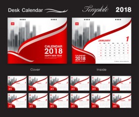 Desk Calendar 2018 template with red cover vector 09