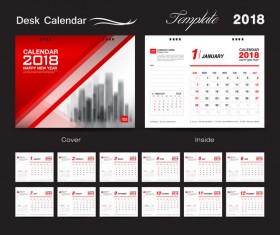 Desk Calendar 2018 template with red cover vector 10