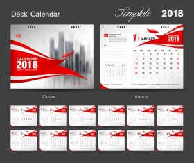 Desk Calendar 2018 template with red cover vector 11