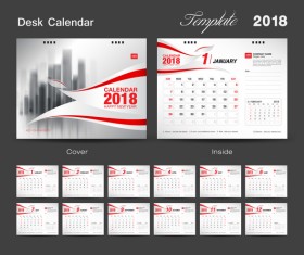 Desk Calendar 2018 template with red cover vector 12