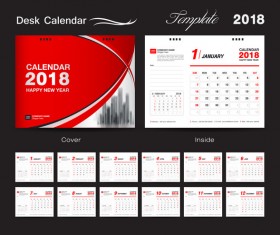 Desk Calendar 2018 template with red cover vector 13